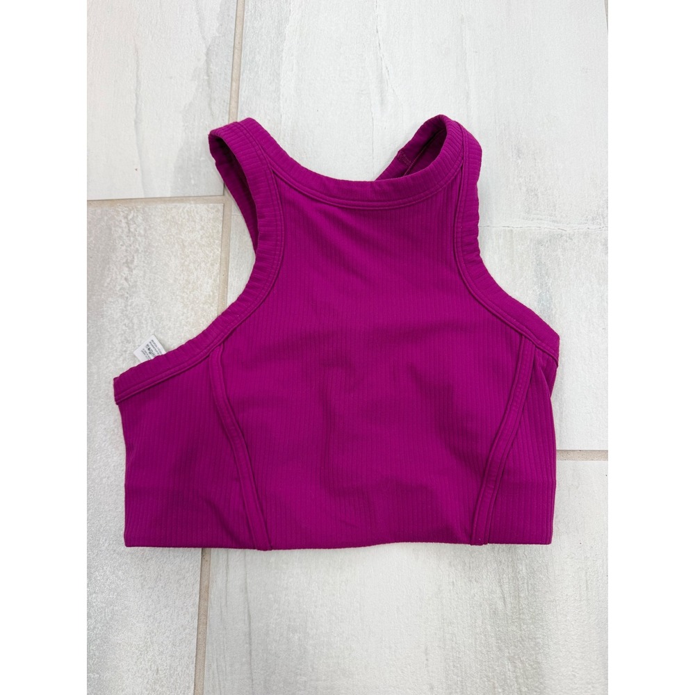 Lululemon Ribbed Nulu High Neck Yoga Bra Magenta Purple Racerback Size 4 LW2DKIS
